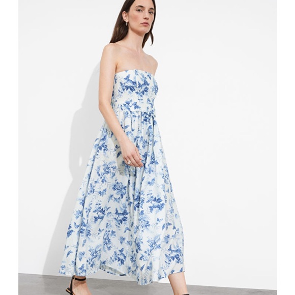 & Other Stories voluminous strapless linen midi dress with belt size 4 - Picture 2 of 9